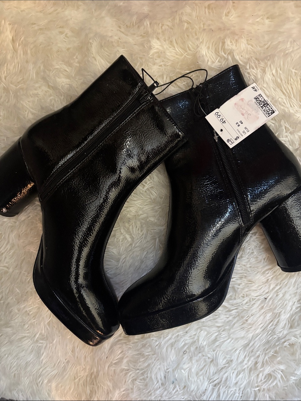 H&M Black Patent Platform Ankle Booties